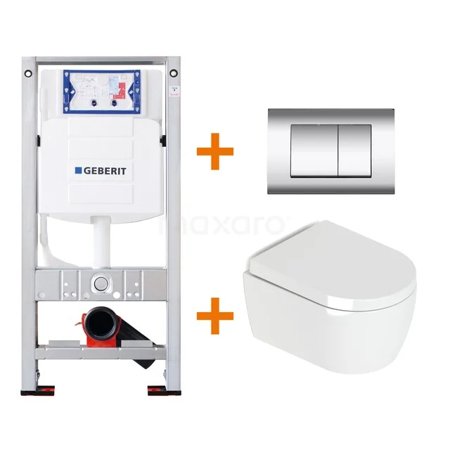 Wit Wand-WC mit passendem Unterputzspülkasten und rostfreiem Bedienfeld, ideal für ein modernes Badezimmer.