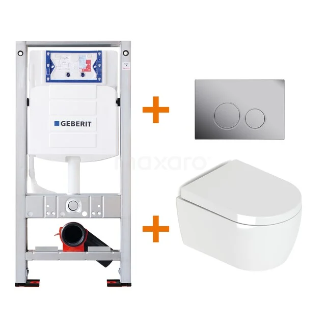 Toiletset Hoogglans wit met Spoelrand + Geberit UP320 inbouwreservoir met geluidsisolatie TOI082