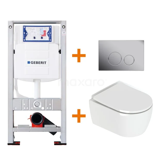Toiletset Hoogglans wit met Spoelrand + Geberit UP320 inbouwreservoir met geluidsisolatie TOI083