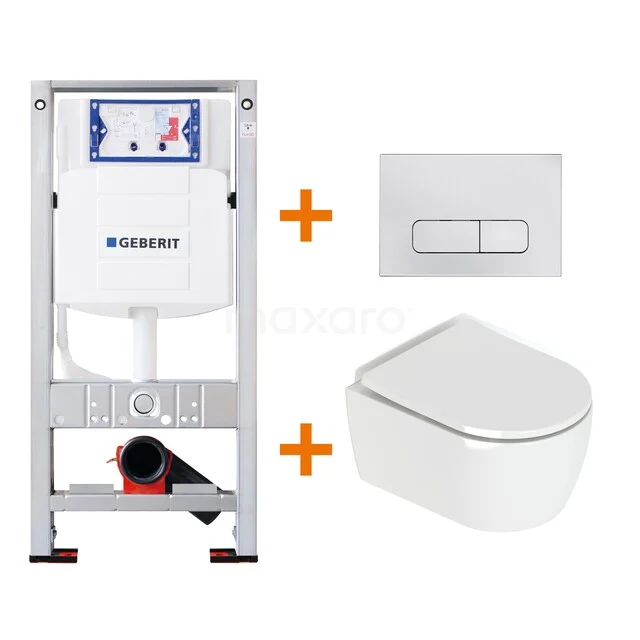 Toiletset Hoogglans wit met Spoelrand + Geberit UP320 inbouwreservoir met geluidsisolatie TOI087