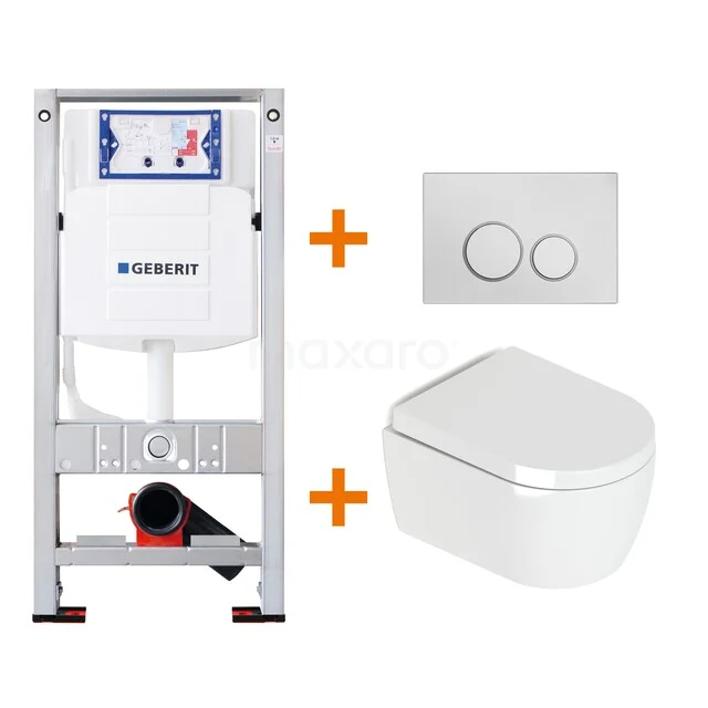 WC-Set Hochglanz Weiß mit Rand + Geberit UP320 Unterputzspülkasten mit Schalldämmung TOI088 Wit Wand-WC mit eingebautem Geberit-Spülsystem und Druckplatte, ideal für moderne Badezimmergestaltung.
