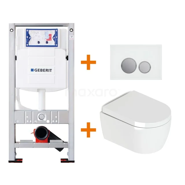Toiletset Hoogglans wit met Spoelrand + Geberit UP320 inbouwreservoir met geluidsisolatie TOI094