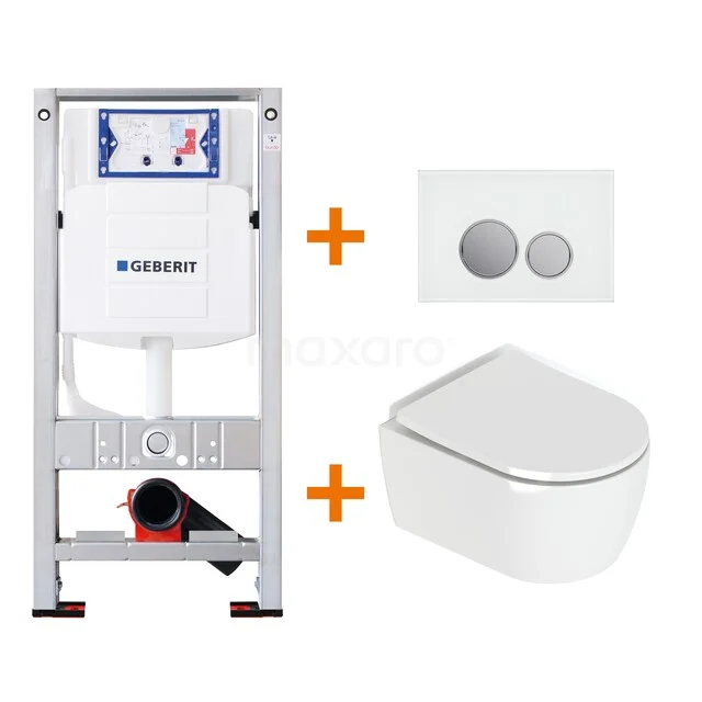 Toiletset Hoogglans wit met Spoelrand + Geberit UP320 inbouwreservoir met geluidsisolatie TOI095