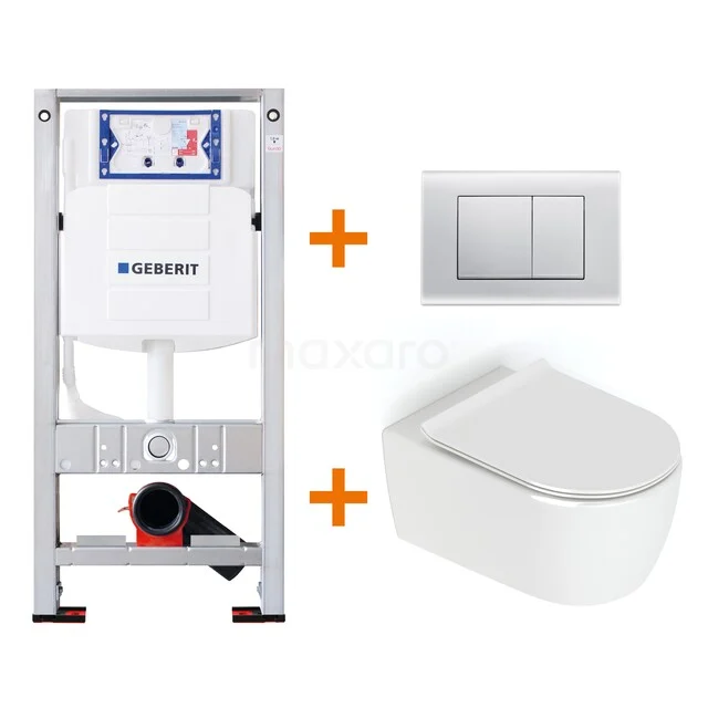 Toiletset Hoogglans wit zonder Spoelrand + Geberit UP320 inbouwreservoir met geluidsisolatie TOI125