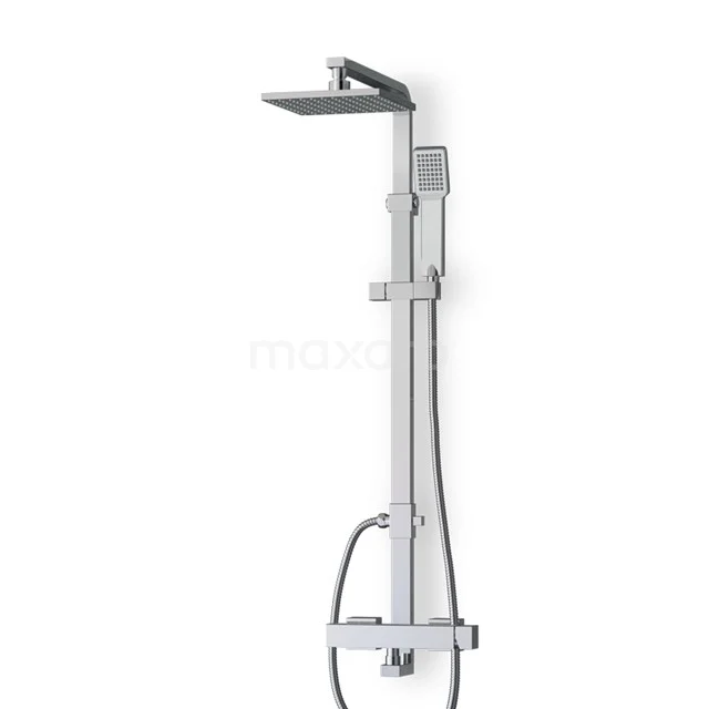 Regenbrausegarnitur Cubic Chrom, Einhebelmischbatterie, 20cm Kopfbrause, Chrom BOC22-00014 Moderne quadratische Regendusche, Edelstahl mit Handbrause, Thermostatarmatur; ideal für ein stilvolles Badezimmer-Upgrade.