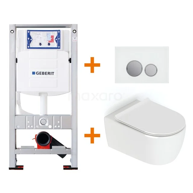 Toiletset Hoogglans wit zonder Spoelrand + Geberit UP320 inbouwreservoir met geluidsisolatie TOI135