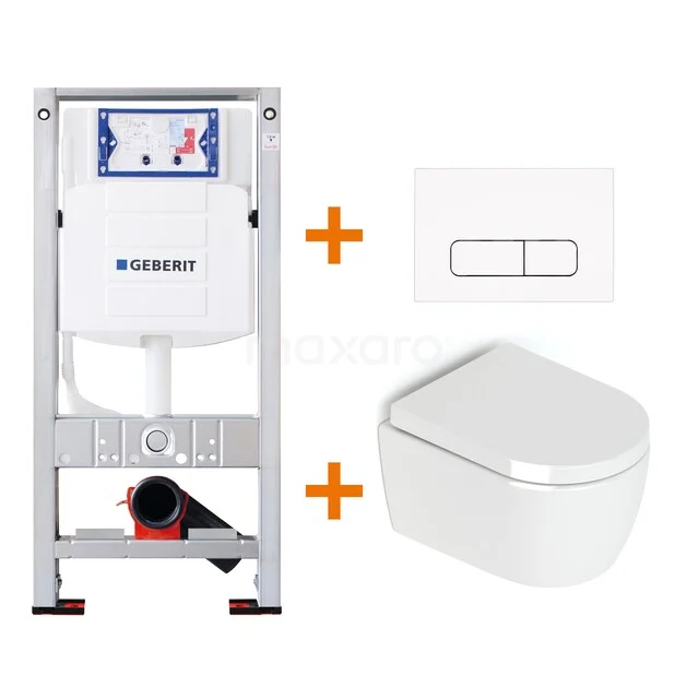 Toiletset Hoogglans wit zonder Spoelrand + Geberit UP320 inbouwreservoir met geluidsisolatie TOI148
