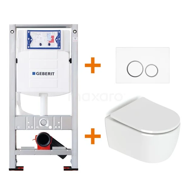 WC-Set Hochglanz Weiß ohne Rand + Geberit UP320 Unterputzspülkasten mit Schalldämmung TOI151 Weißes Wand-WC mit Unterputzspülkasten und Betätigungsplatte, minimalistisches Design, ideal für moderne Bäder.