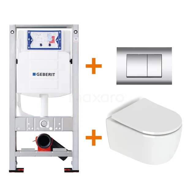 Toiletset Hoogglans wit zonder Spoelrand + Geberit UP320 inbouwreservoir met geluidsisolatie TOI159