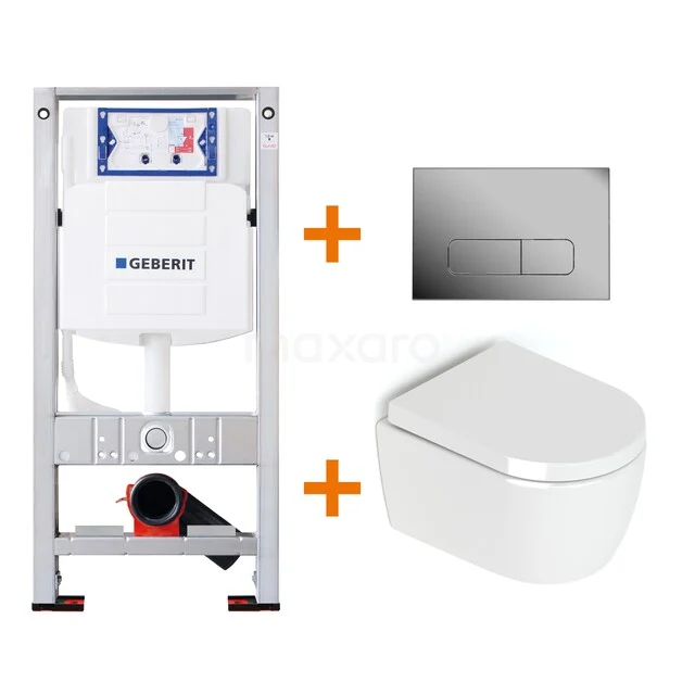 Toiletset Hoogglans wit zonder Spoelrand + Geberit UP320 inbouwreservoir met geluidsisolatie TOI160