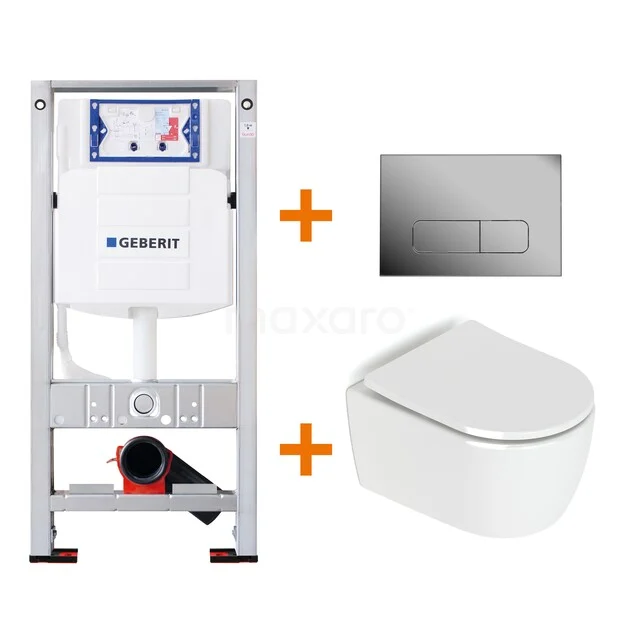 Weißes Wand-WC mit Unterputzspülkasten, modernes Druckplattendesign, Badezimmer Set aus Keramik und Stahl.