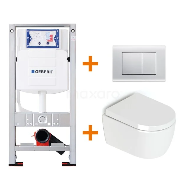 Toiletset Hoogglans wit zonder Spoelrand + Geberit UP320 inbouwreservoir met geluidsisolatie TOI164