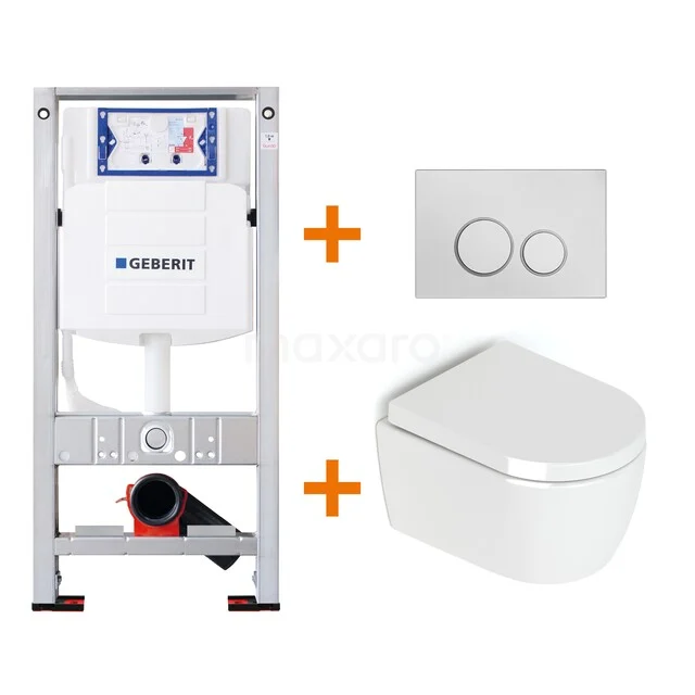 Toiletset Hoogglans wit zonder Spoelrand + Geberit UP320 inbouwreservoir met geluidsisolatie TOI168