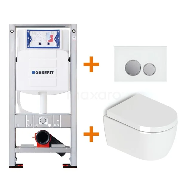 Toiletset Hoogglans wit zonder Spoelrand + Geberit UP320 inbouwreservoir met geluidsisolatie TOI174