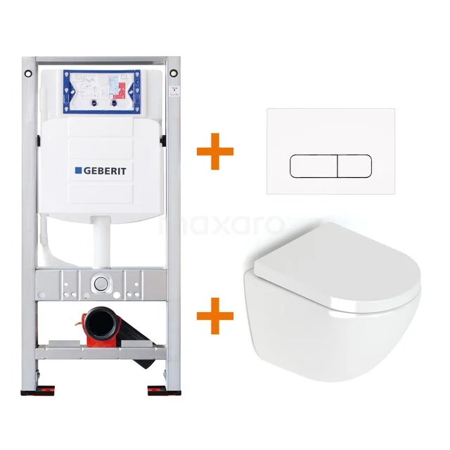 WC-Set Hochglanz Weiß ohne Rand + Geberit UP320 Unterputzspülkasten mit Schalldämmung TOI188 Wandcloset-Set mit Unterputzspülkasten, weißem keramischen WC und schmaler Druckplatte; ideal für ein modernes Badezimmer.