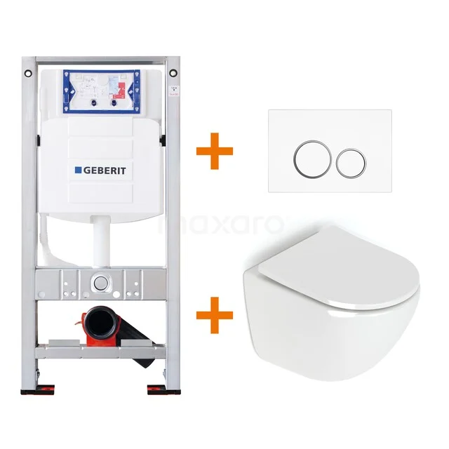 Toiletset Hoogglans wit zonder Spoelrand + Geberit UP320 inbouwreservoir met geluidsisolatie TOI191