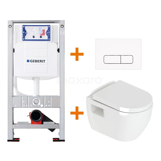 WC-Set Hochglanz Weiß ohne Rand + Geberit UP320 Unterputzspülkasten mit Schalldämmung TOI231 Inbouw WC-Set mit Rahmen, weißem Wand-WC und Betätigungsplatte, perfekt für eine moderne Badezimmer Renovierung.