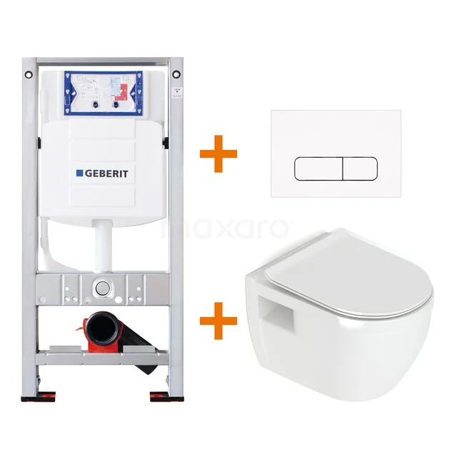 WC-Set Hochglanz Weiß ohne Rand + Geberit UP320 Unterputzspülkasten mit Schalldämmung TOI232 Unterputzspülkasten-Set mit Wand-WC, weiße Keramik, einschließlich dualer Betätigungsplatte, ideal für moderne Badezimmerinstallationen.