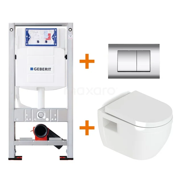 Inbouw-WC-Set mit weißem Wand-WC, Kunststoffreservoir und Metalldruckplatte, ideal für eine moderne Badezimmerupgrade.