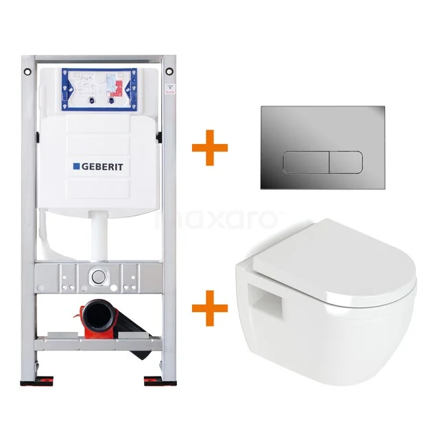 Toiletset Hoogglans wit zonder Spoelrand + Geberit UP320 inbouwreservoir met geluidsisolatie TOI243