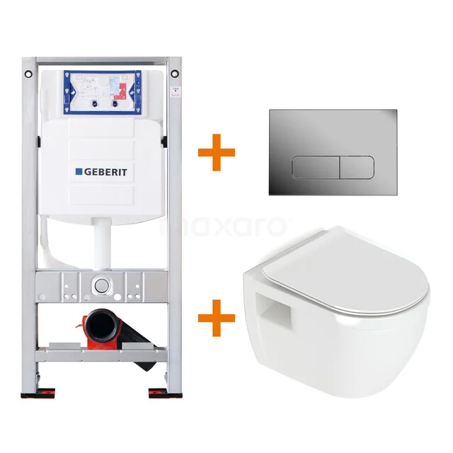 Toiletset Hoogglans wit zonder Spoelrand + Geberit UP320 inbouwreservoir met geluidsisolatie TOI244