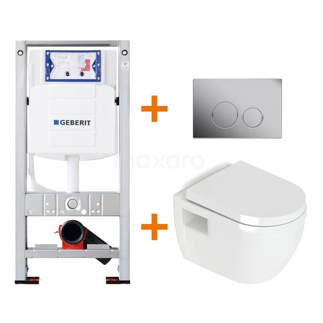 Weißes Wand-WC mit Unterputzspülkasten und Betätigungsplatte, ideal für ein modernes Badezimmer. Komplettset aus langlebigem Material.