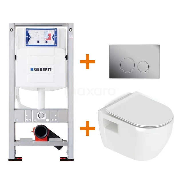 Toiletset Hoogglans wit zonder Spoelrand + Geberit UP320 inbouwreservoir met geluidsisolatie TOI248
