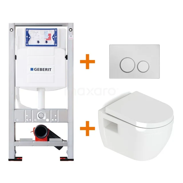 Toiletset Hoogglans wit zonder Spoelrand + Geberit UP320 inbouwreservoir met geluidsisolatie TOI253