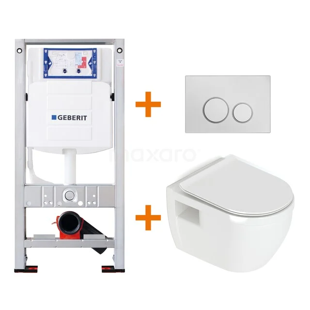 Toiletset Hoogglans wit zonder Spoelrand + Geberit UP320 inbouwreservoir met geluidsisolatie TOI254