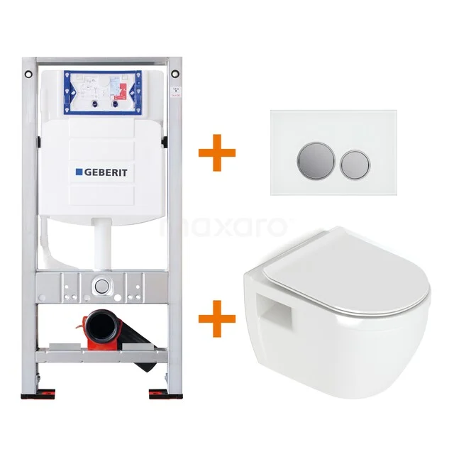Toiletset Hoogglans wit zonder Spoelrand + Geberit UP320 inbouwreservoir met geluidsisolatie TOI260