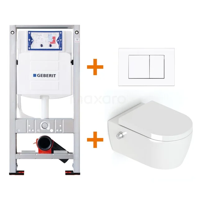 Toiletset Hoogglans wit zonder Spoelrand + Geberit UP320 inbouwreservoir met geluidsisolatie TOI273