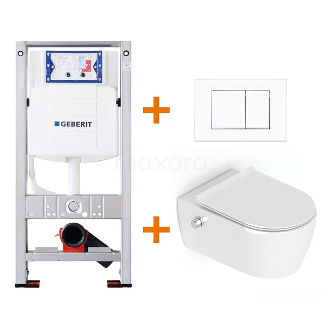 Toiletset Hoogglans wit zonder Spoelrand + Geberit UP320 inbouwreservoir met geluidsisolatie TOI274