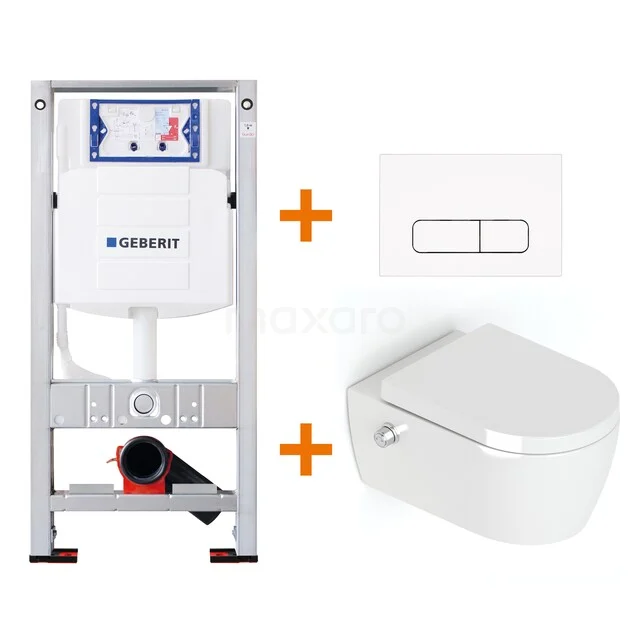 Wit Wand-WC mit Spülmechanismus und Bedienfeld, einschließlich Unterputzspülkasten; ideal für ein modernes Badezimmer.