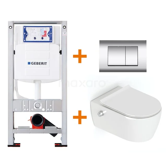 Toiletset Hoogglans wit zonder Spoelrand + Geberit UP320 inbouwreservoir met geluidsisolatie TOI286
