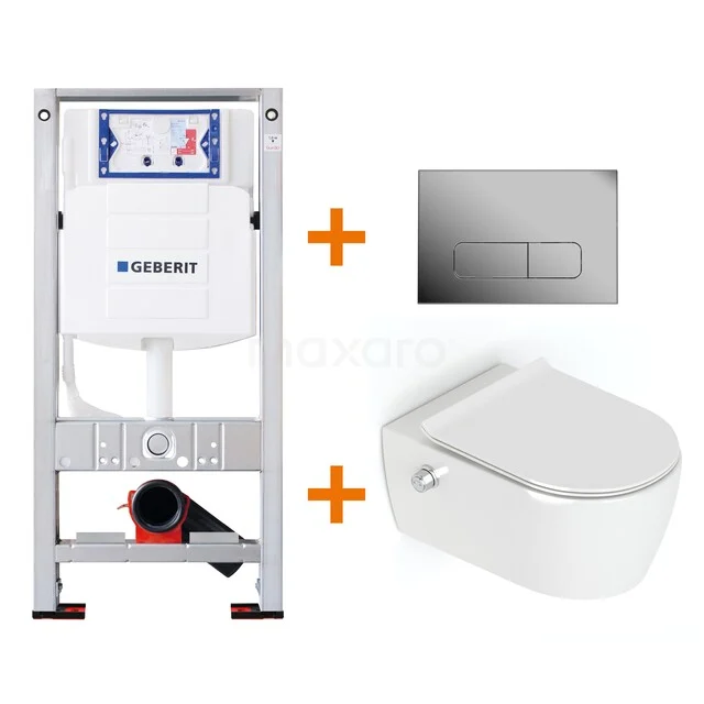 Toiletset Hoogglans wit zonder Spoelrand + Geberit UP320 inbouwreservoir met geluidsisolatie TOI288