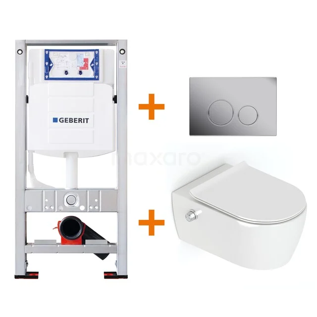 Toiletset Hoogglans wit zonder Spoelrand + Geberit UP320 inbouwreservoir met geluidsisolatie TOI292