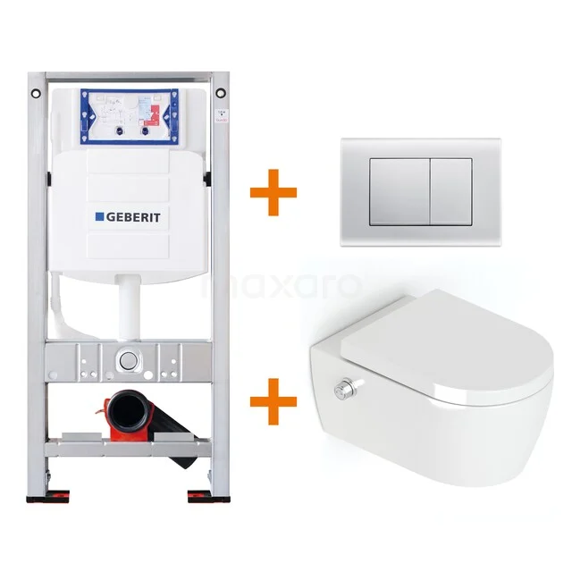 Weißes Wand-WC mit Unterputzspülkasten und chromfarbener Betätigungsplatte, ideal für eine moderne Badezimmerinstallation.