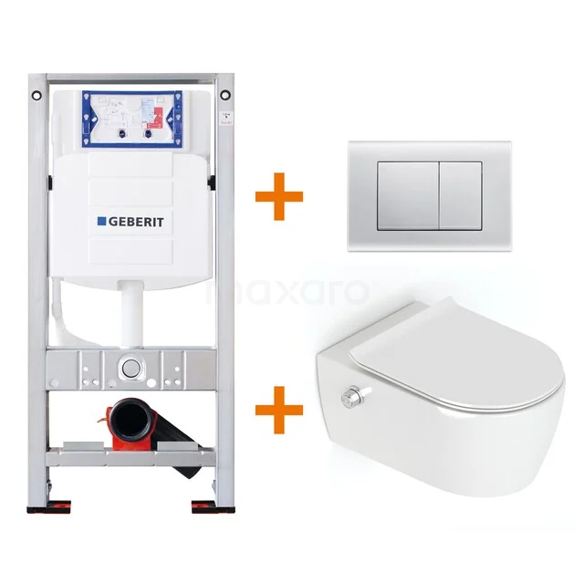 WC-Set Hochglanz Weiß ohne Rand + Geberit UP320 Unterputzspülkasten mit Schalldämmung TOI294 Inbouw WC-Set mit weißem Wand-WC, Softclose-Sitz und Betätigungsplatte, ideal für eine moderne Badezimmergestaltung.