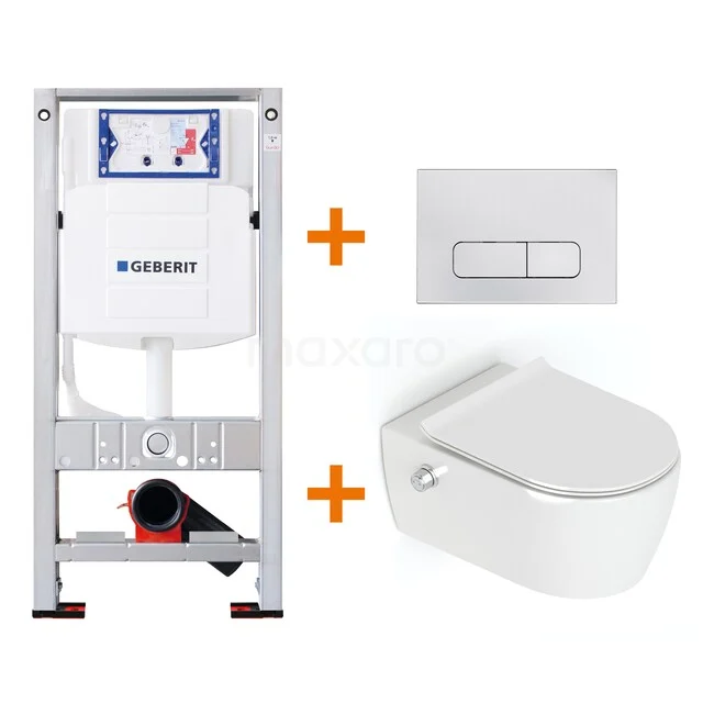 Toiletset Hoogglans wit zonder Spoelrand + Geberit UP320 inbouwreservoir met geluidsisolatie TOI296