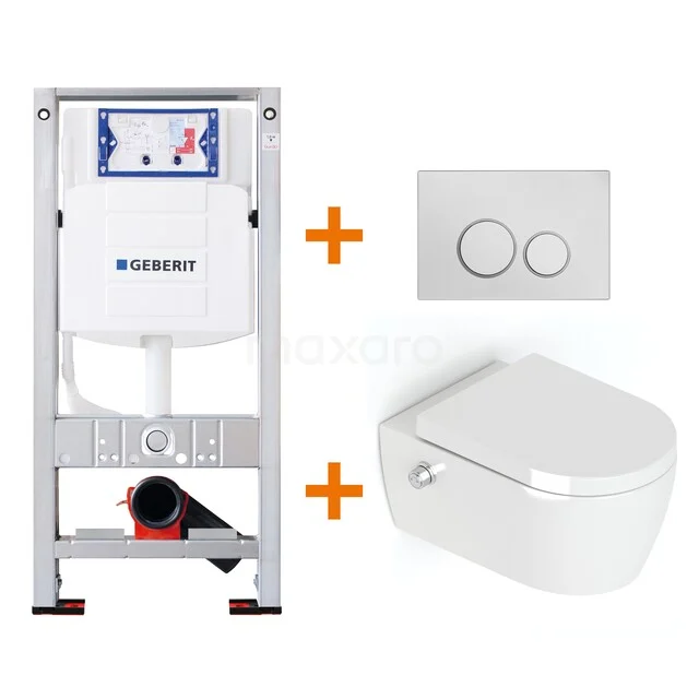 Toiletset Hoogglans wit zonder Spoelrand + Geberit UP320 inbouwreservoir met geluidsisolatie TOI297