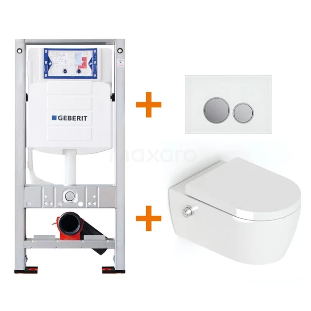 Toiletset Hoogglans wit zonder Spoelrand + Geberit UP320 inbouwreservoir met geluidsisolatie TOI303