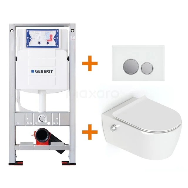 Toiletset Hoogglans wit zonder Spoelrand + Geberit UP320 inbouwreservoir met geluidsisolatie TOI304