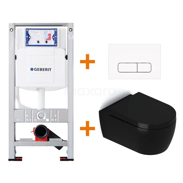 Schwarz Wand-WC mit Unterputzspülkasten und weißer Betätigungsplatte, ideal für ein modernes und platzsparendes Badezimmer.