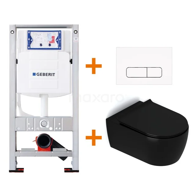 Toiletset Mat zwart met Spoelrand + Geberit UP320 inbouwreservoir met geluidsisolatie TOI343