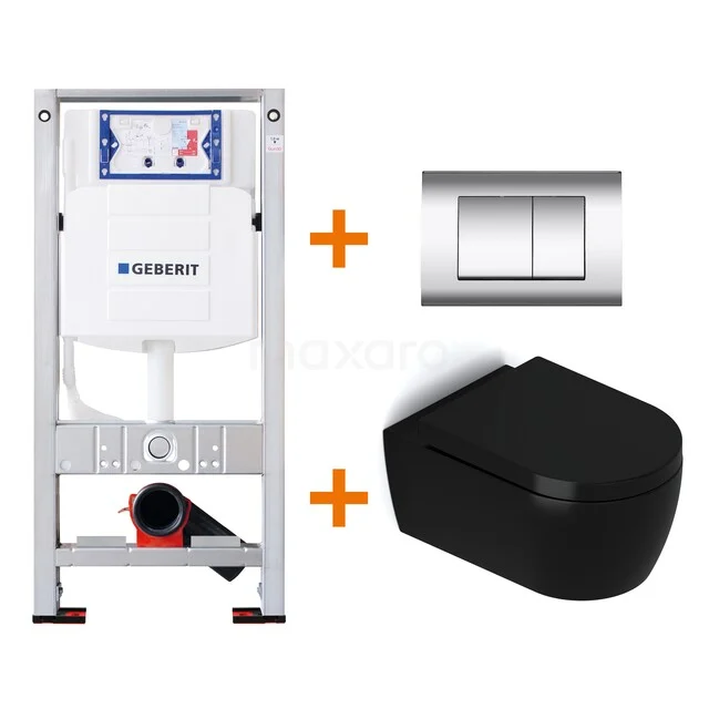 Toiletset Mat zwart met Spoelrand + Geberit UP320 inbouwreservoir met geluidsisolatie TOI350