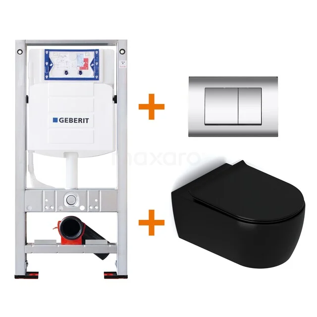 Toiletset Mat zwart met Spoelrand + Geberit UP320 inbouwreservoir met geluidsisolatie TOI351