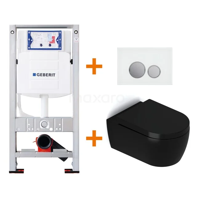 Toiletset Mat zwart met Spoelrand + Geberit UP320 inbouwreservoir met geluidsisolatie TOI366