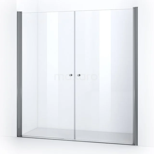 Duschwand Klarglas, Doppel-Schiebetür-Design, Aluminium Profile, ideal für moderne Bäder.