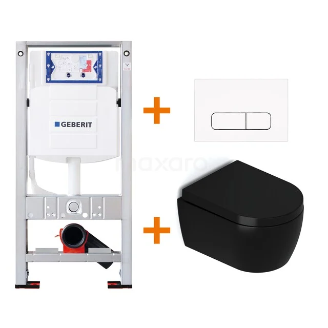 Toiletset Mat zwart met Spoelrand + Geberit UP320 inbouwreservoir met geluidsisolatie TOI382