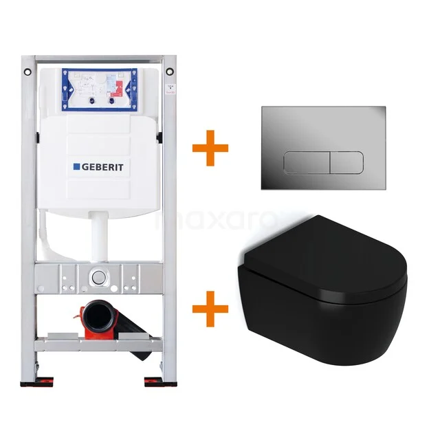 WC-Set Matt Schwarz mit Rand + Geberit UP320 Unterputzspülkasten mit Schalldämmung TOI392 Schwarz Wand-WC mit Unterputzspülkasten und Bedienungsplatte, stilvolle Badezimmerlösung aus hochwertigem Material.
